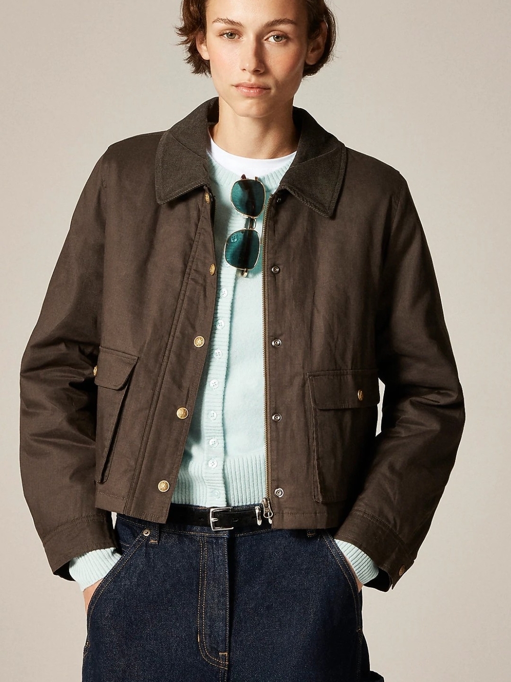 Jcrew Cropped Barn Jacket Mossy Brown Sz S Nwt
